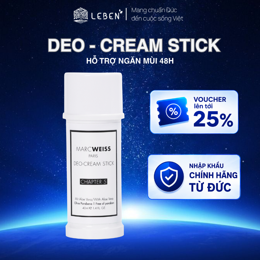 Lăn khử mùi Deo hương chapter 5 MarcWeiss Paris 4 trong 1 dạng kem, dưỡng sáng da, ngăn mồ hôi từ Đức 40ml