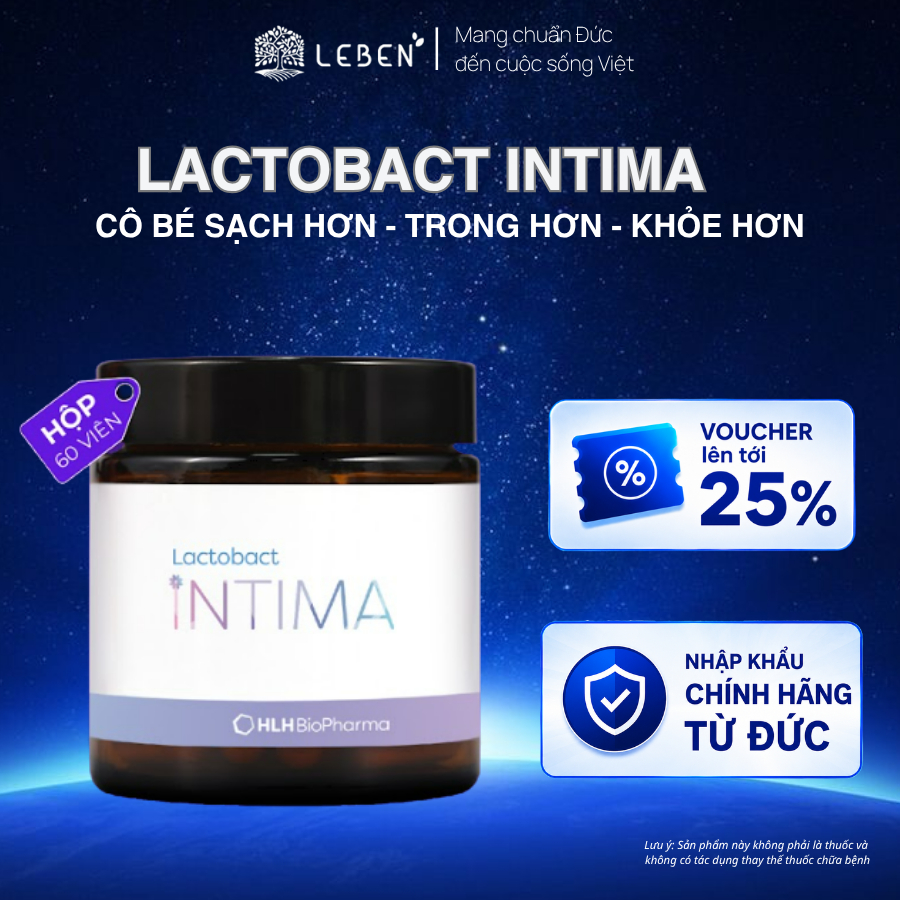 Men vi sinh phụ nữ Lactobact Intima bổ sung lợi khuẩn, D-Mannose nhập khẩu Đức hộp 60 viên