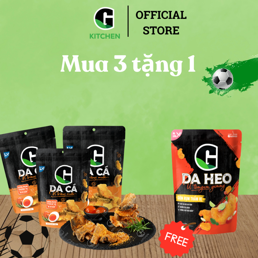 [Bóng lăn deal sốc] Combo 3 gói da cá trứng muối 25g Tặng 1 gói da heo vị tomyum 23g G Kitchen