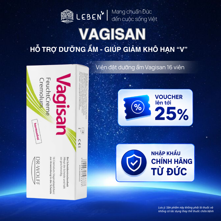 Viên đặt dưỡng ẩm 16 viên Vagisan FeuchtCreme Cremolum hỗ trợ giảm khô hạn dành cho phụ nữ 16 viên/hộp