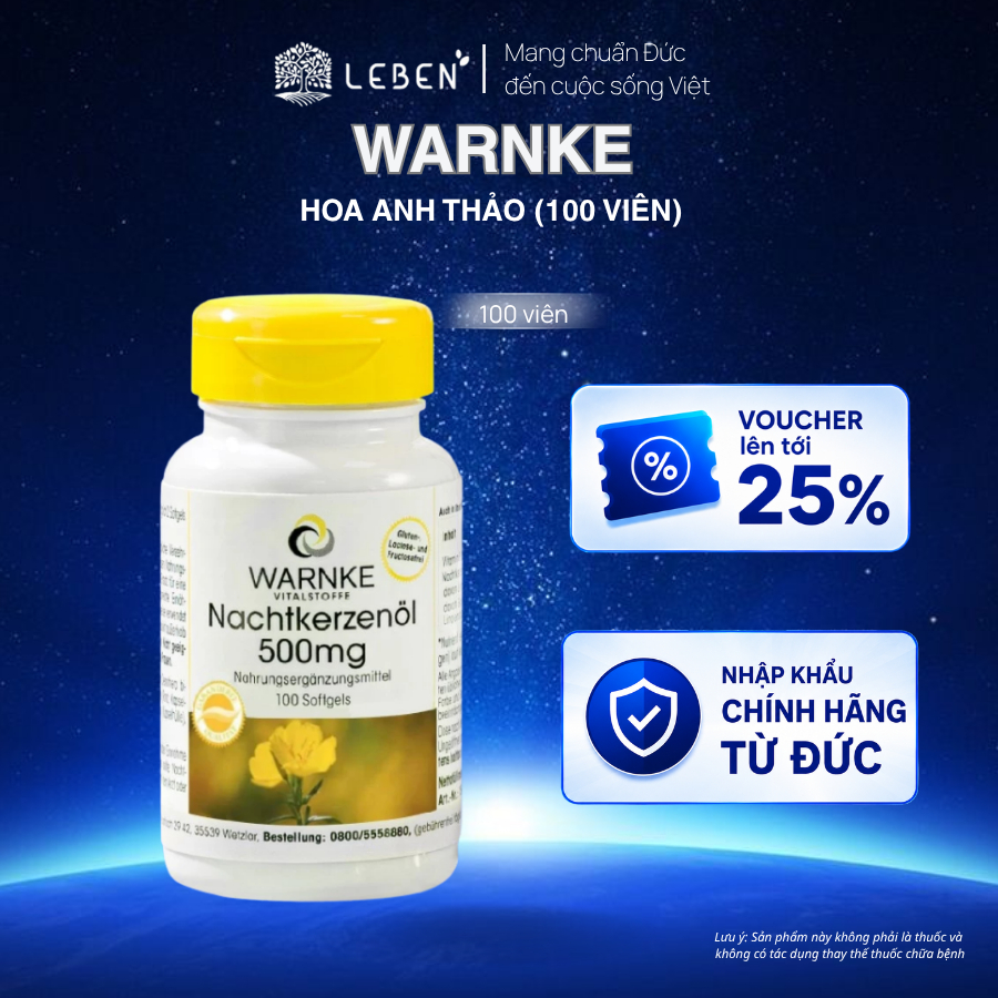 Tinh dầu hoa anh thảo Warnke Nachtkerzenöl 500mg hỗ trợ cân bằng nội tiết tố nữ, hỗ trợ làm đẹp cho làn da