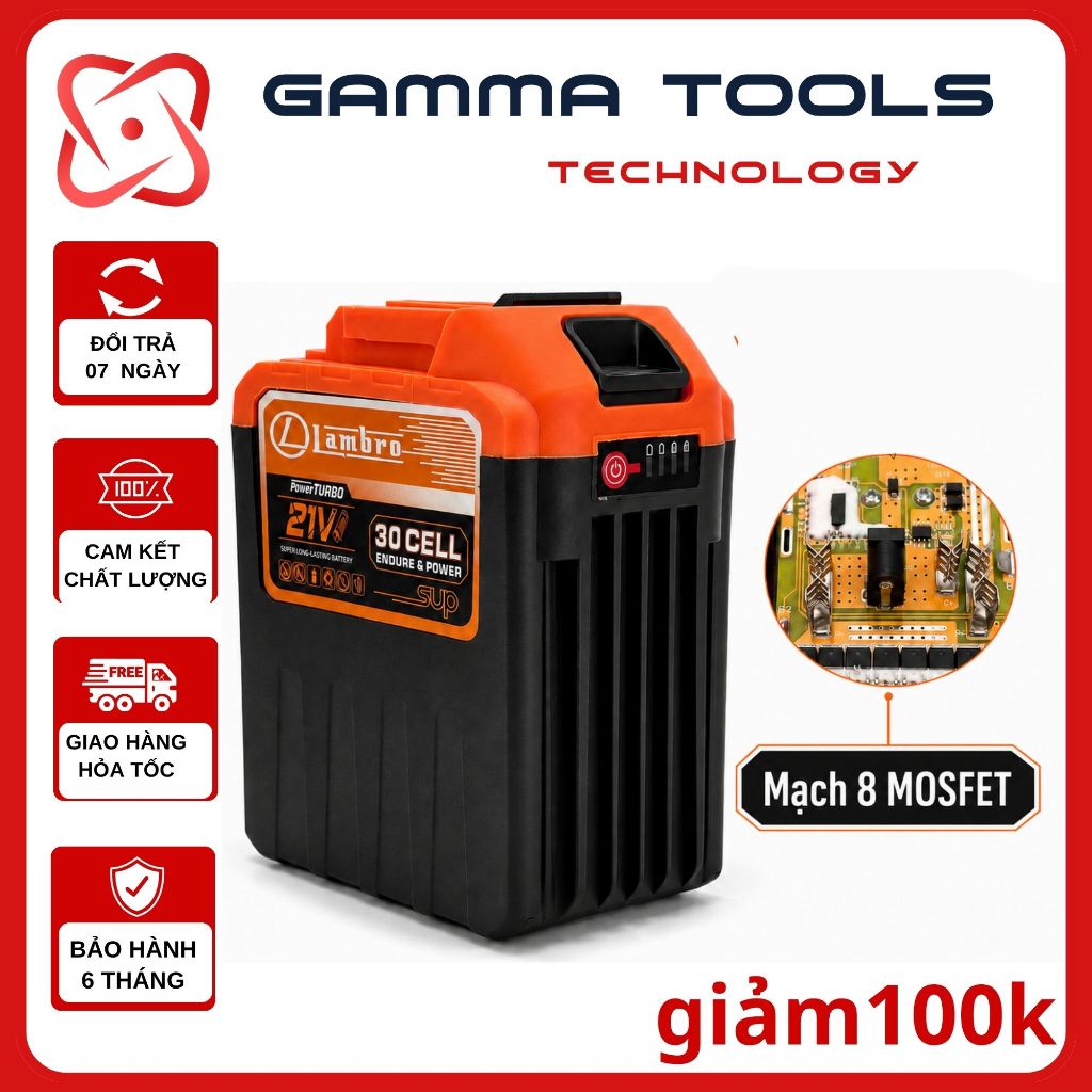 Pin 30 Cell LAMBRO 8 Mosfet Chống ngắt tải , Chân Pin Phổ Thông Makita 4cm, Lõi Xám, Có Đèn Báo Pin