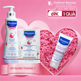 Combo Chăm sóc da bé nhạy cảm Mustela gồm Sữa tắm gội 300ML và Kem Dưỡng da mặt SOOTHING MOISTURIZING CREAM FACE 3ml