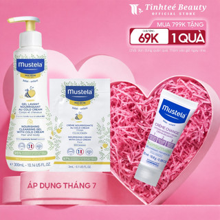 Combo Gel Tắm Gội Cho Bé Da Khô Nourishing Cleansing Gel with Cold Cream Mustela 300ml + Kem dưỡng WITH COLD CREAM 3ML