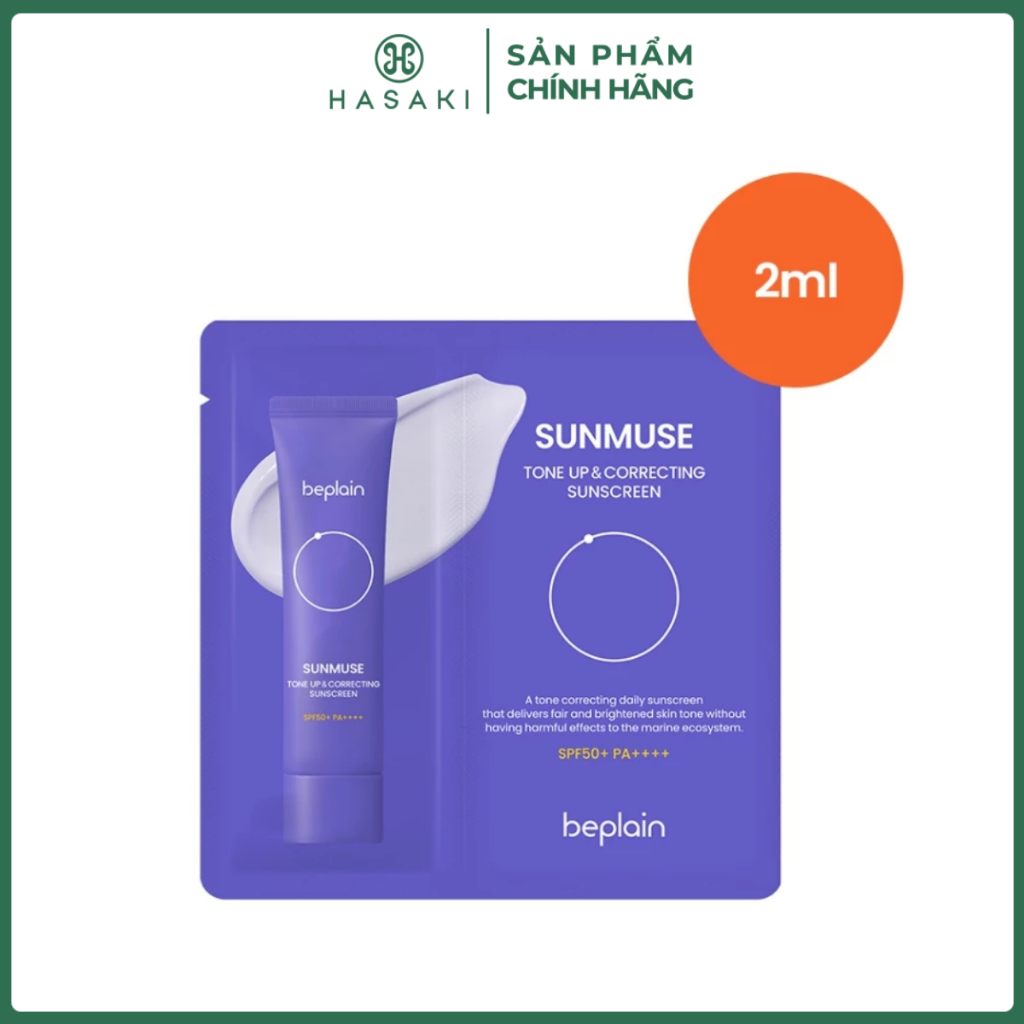 2ml Kem chống nắng BEPLAIN Sunmuse lai Vật Lý & Hoá Học Nâng Tone & Hiệu chỉnh da SPF 50+ PA++++