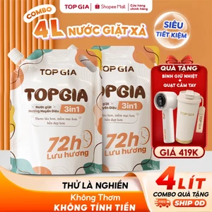 Combo 4L Nước Giặt Xả TopGia 3in1 Hương Huyền Diệu, Lưu Hương Thơm Lâu 72H