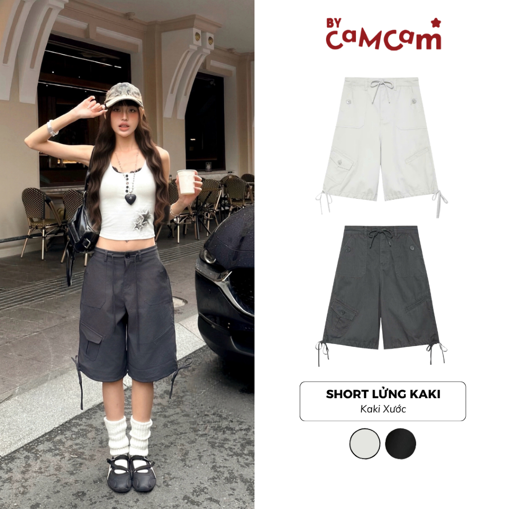 Quần Kaki Túi Hộp 𝑩𝒚𝒄𝒂𝒎𝒄𝒂𝒎 Quần Short Dáng Lửng Buộc Nơ Trendy Nam Nữ QTL556