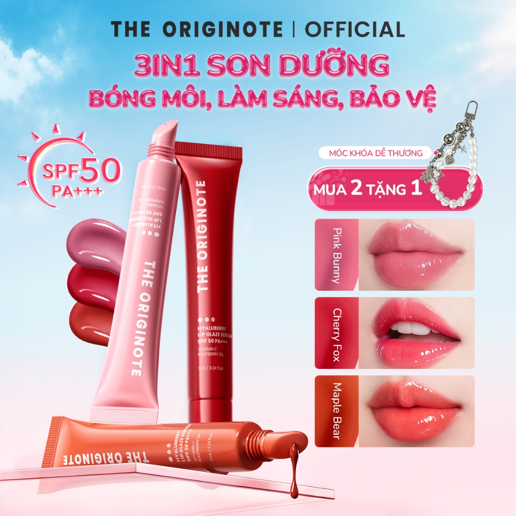 [MỚI] Son Dưỡng Hyaluberry The Originote 3 in 1 Dưỡng Môi Chống Nắng Không Dính Siêu Mịn Môi Son Bóng SPF 50 PA+++