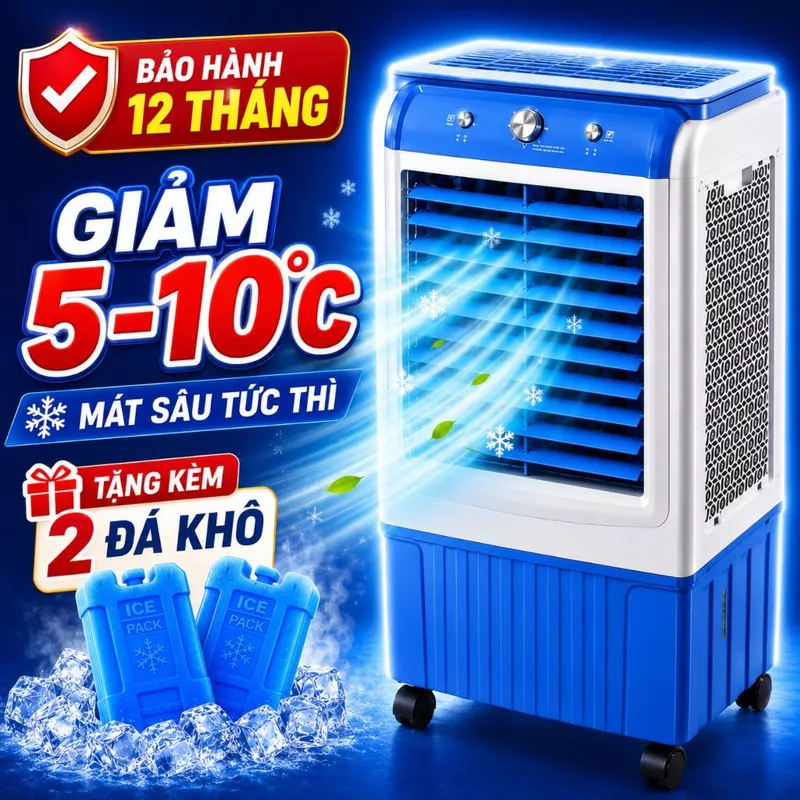 Quạt Điều Hòa Hơi Nước 45L 130W Cao Cấp - Quạt Làm Mát Không Khí, Gió Mạnh, Làm Mát Nhanh, Tiết Kiệm Điện, BH 12 Tháng — ảnh 1