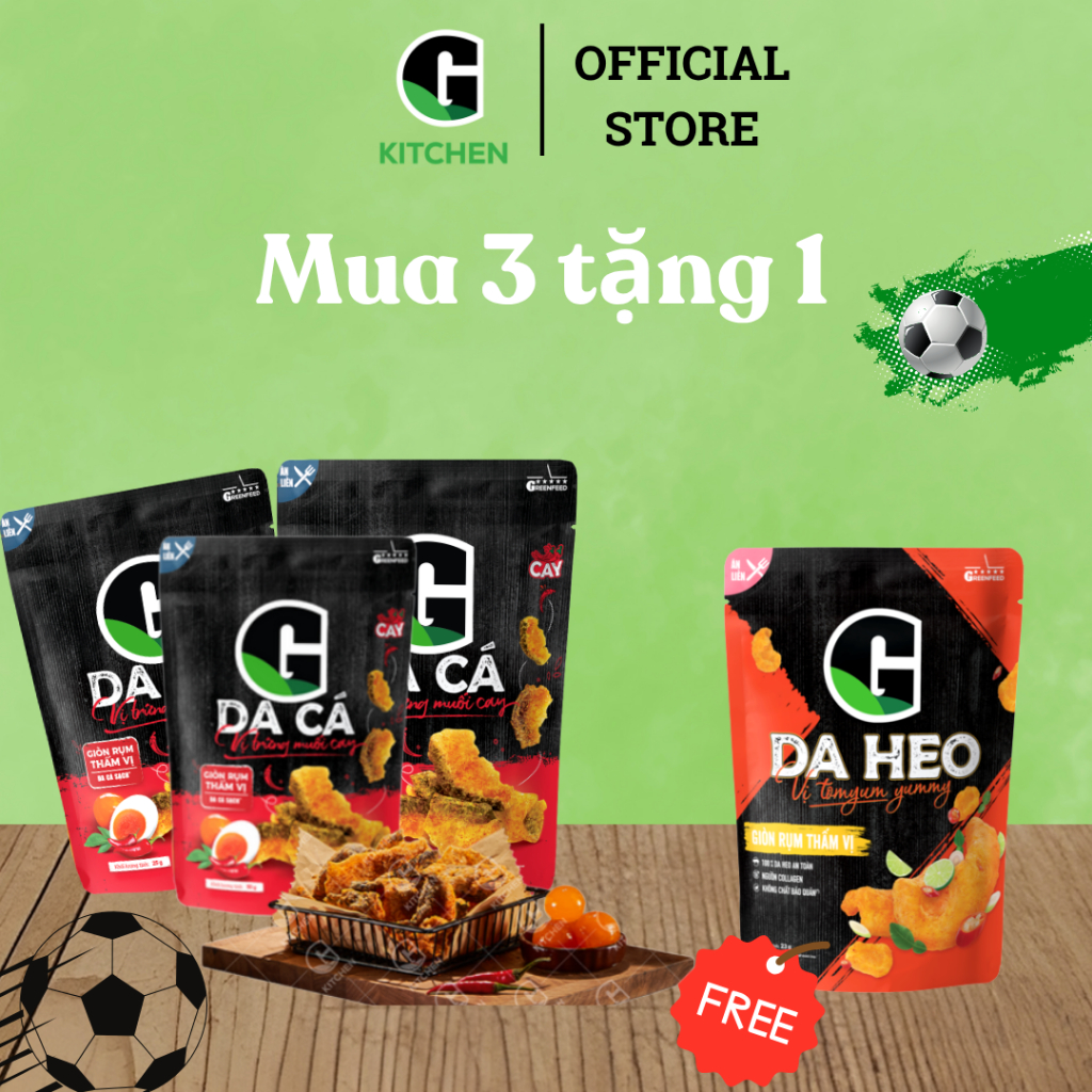 [Bóng lăn deal sốc] Combo 3 gói da cá trứng muối cay 25g Tặng 1 gói da heo vị tomyum 23g G Kitchen