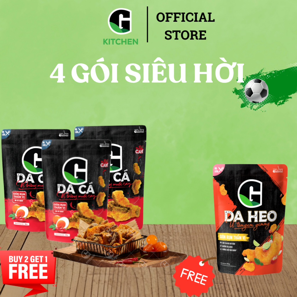[Bóng lăn deal sốc] Combo 3 gói da cá trứng muối cay 25g Tặng 1 gói da heo vị tomyum 23g G Kitchen