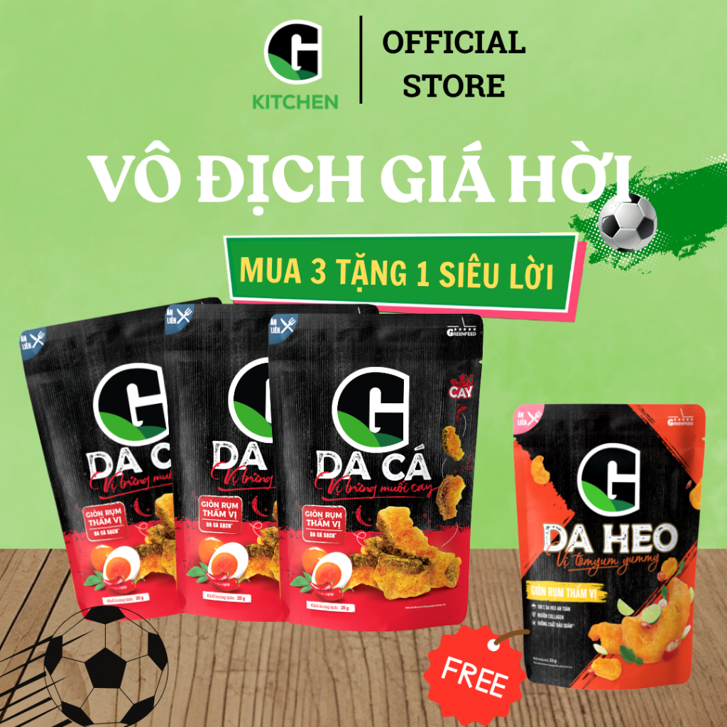 [Bóng lăn deal sốc] Combo 3 gói da cá trứng muối cay 25g Tặng 1 gói da heo vị tomyum 23g G Kitchen