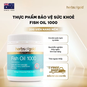 Viên Uống Dầu Cá Herbs of Gold Fish Oil 1000 – Omega-3 Tốt Cho Tim Mạch & Não Bộ – Hộp 200 Viên