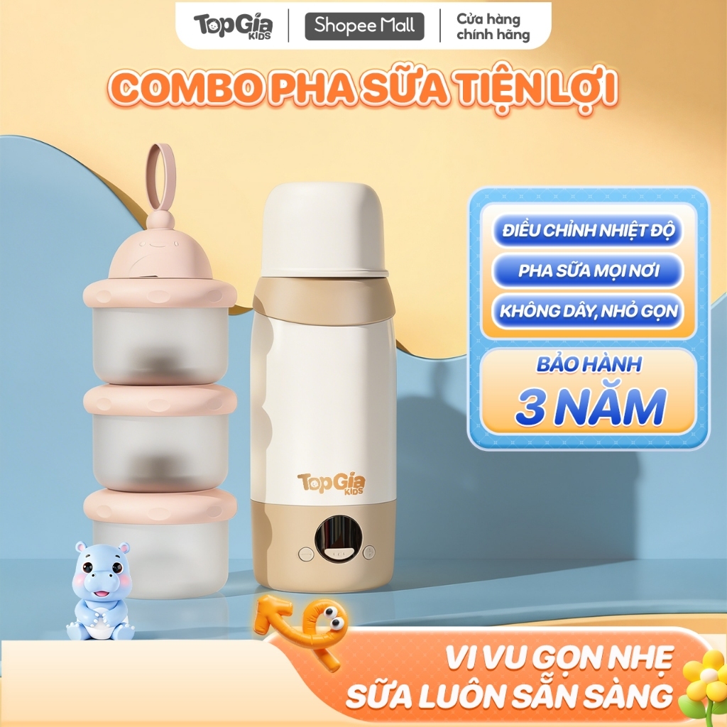 [BẢO HÀNH 3 NĂM] Máy đun hâm nước pha sữa cầm tay M3-03 Topgiakids không dây, điều chỉnh nhiệt độ