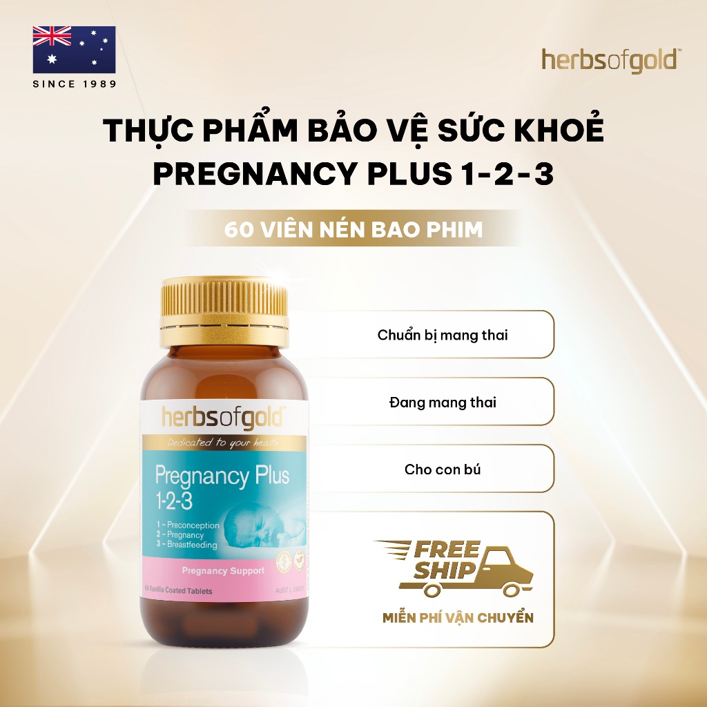 [Date 05/2027] Viên Uống Pregnancy Plus 1-2-3 Herbs of Gold Hộp 60 Viên