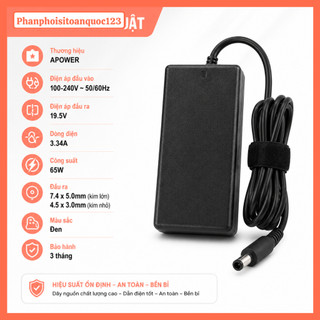 Sạc Laptop APOWER For DELL 19.5V – 3.34A (Đầu Kim Lớn/Đầu Kim Nhỏ) – Cho Inspiron 3421, 3521, N4010