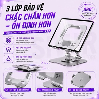 COMBO GIÁ ĐỠ ĐIỆN THOẠI, MÁY TÍNH BẢNG, LAPTOP VUASI LÀM BẰNG THÉP CÔNG THÁI HỌC XOAY 360 ĐỘ