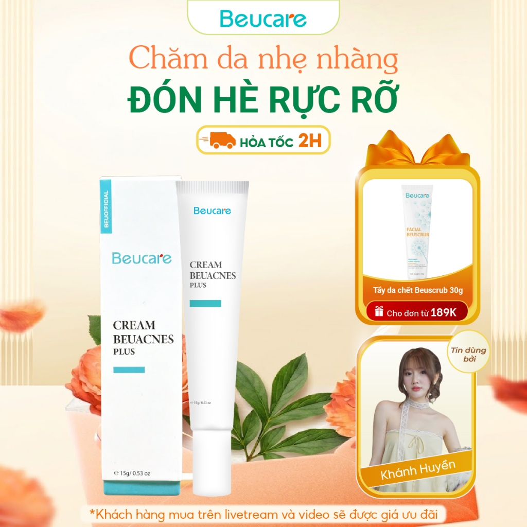 Kem giảm mụn nhanh 24h BEUACNES PLUS mụn trứng cá, chiết xuất rau má, hỗ trợ mờ thâm mụn 15g