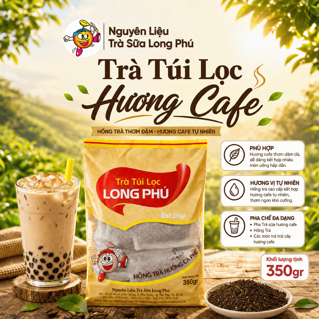 Hồng Trà Cà Phê LONG PHÚ Gói 350gr (35gr*10) - Nguyên Liệu Trà Sữa, Vị Đậm Đà, Lưu Hương Lâu.