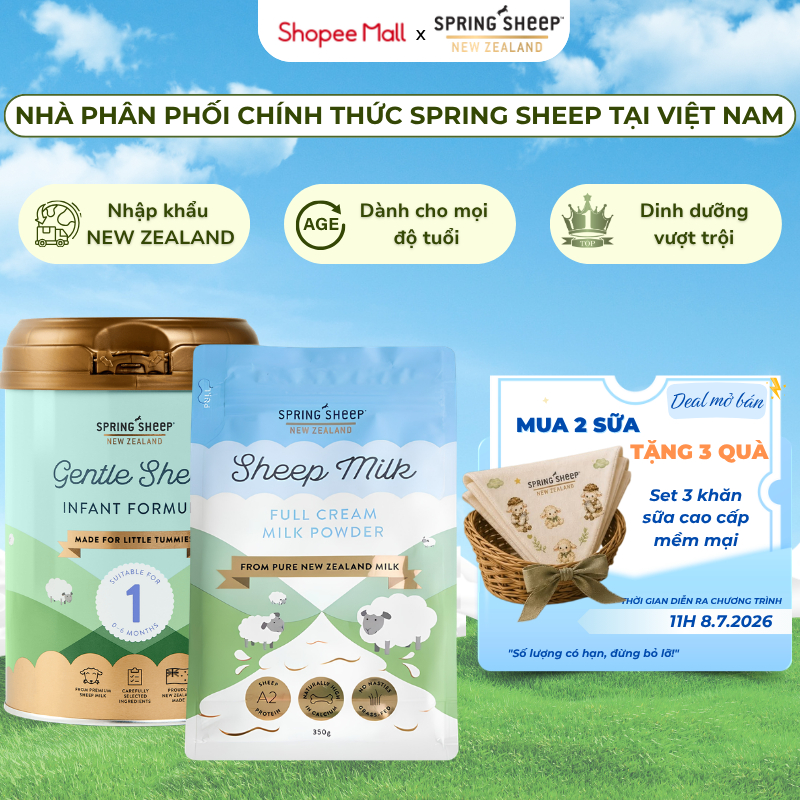 [COMBO] 2 Lon Sữa Cừu Spring Sheep 800G Đạm A2 Tự Nhiên Hỗ TrợTiêu Hóa Cho Bé, Đủ Tem Phụ Chính Hãng