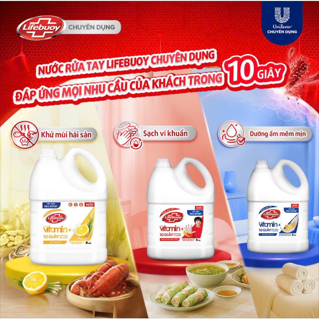 Nước Rửa Tay Lifebuoy Bảo Vệ , Dưỡng Ẩm , Khử Mùi Can 2KG / 4KG Siêu Tiết Kiệm .