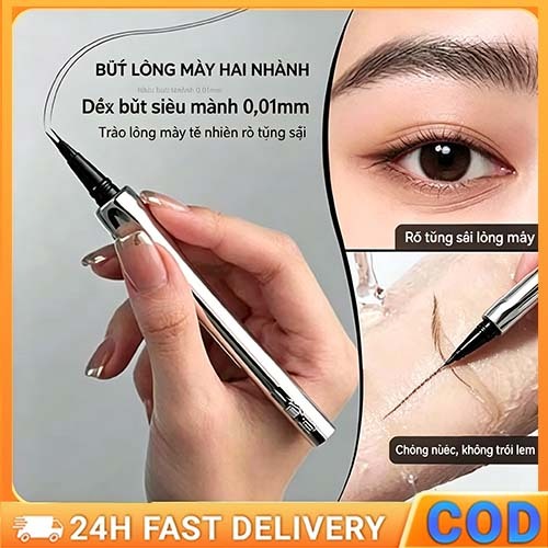 Bút kẻ mày hai đầu siêu mảnh, chống nước chống mồ hôi, nét vẽ mượt đều, tạo dáng tự nhiên phù hợp người mới