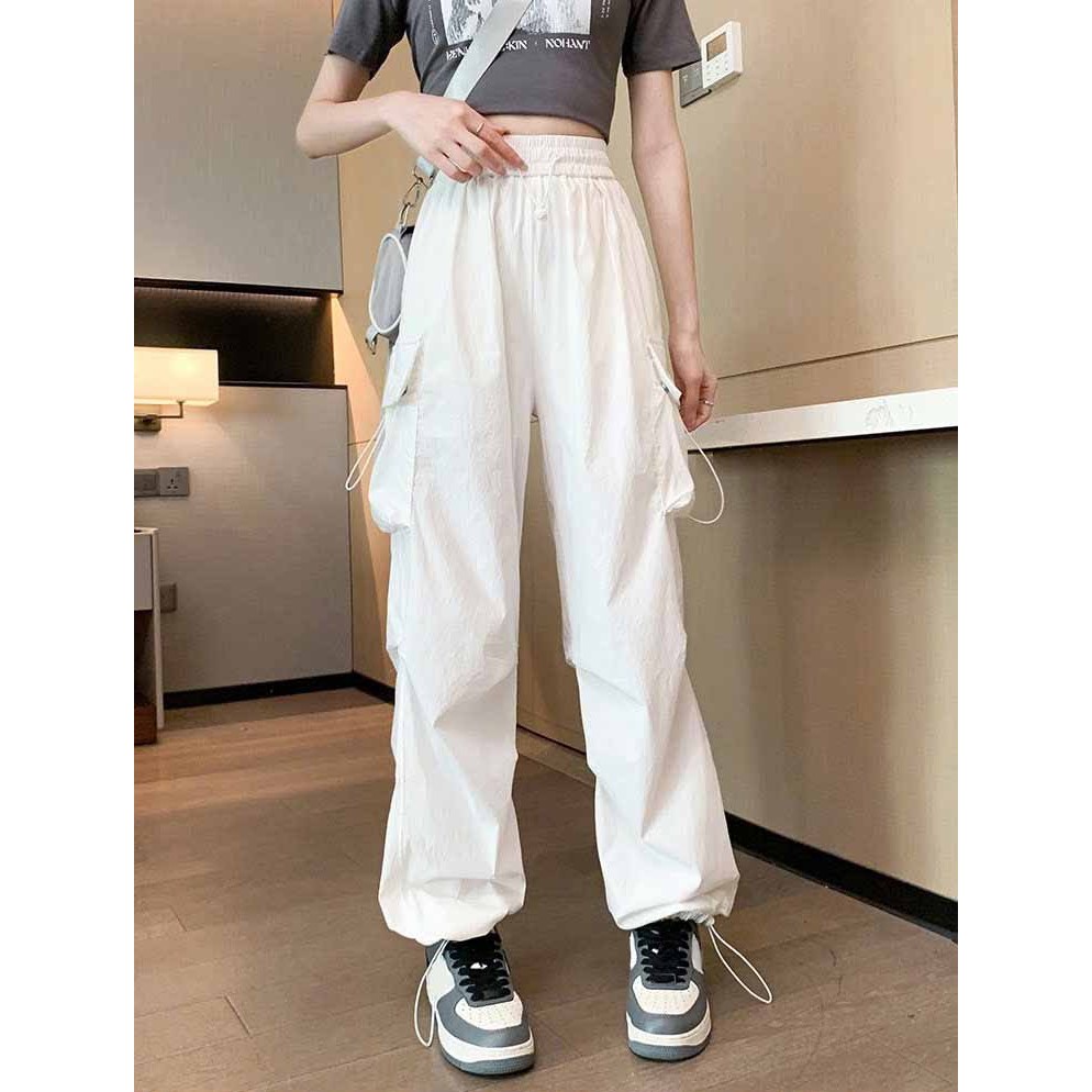 Quần Dài Kaki Dáng Baggy Ống Suông Cạp Chun Unisex Nam Nữ 5 màu  Size 40-75kg dây rút gấu