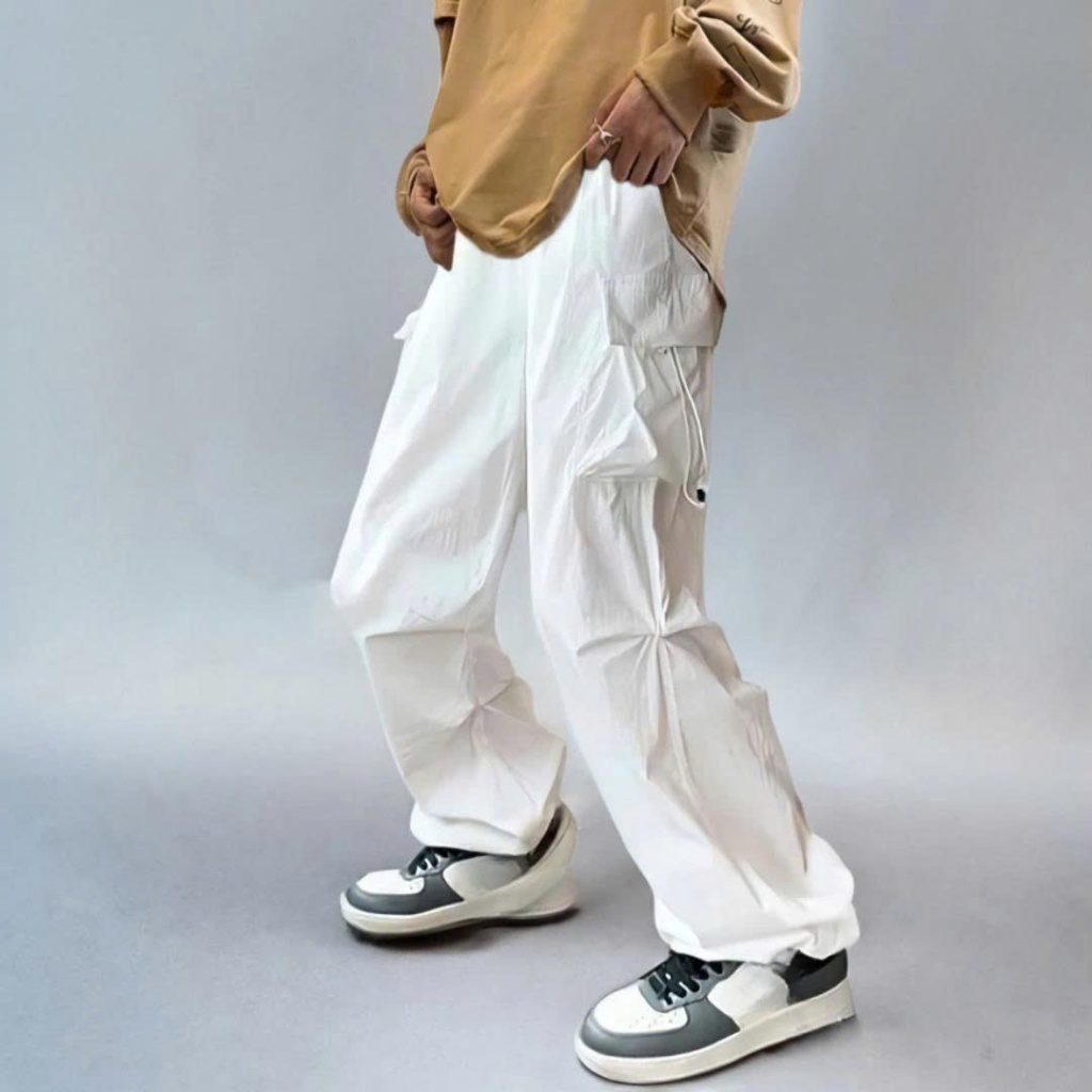 Quần Ống Suông Nam Nữ BAGGY TÚI HỘP DÂY RÚT RỘNG Dài MÀU ĐEN, TRẮNG, NÂU CHẤT KAKI  DÀY MỊN