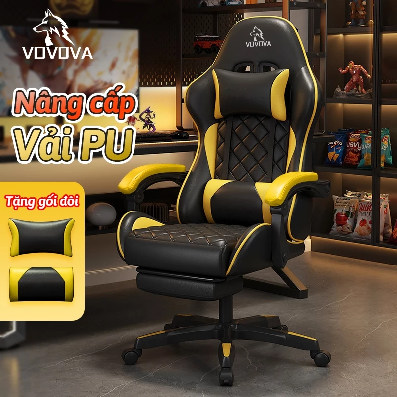 Ghế Gaming Da PU Công Thái Học Ngả Lưng Xoay 360 Cho Game Livestream Văn Phòng