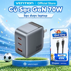 Củ sạc nhanh Vention Nano 70W, 2 cổng USB-C 1 cổng USB-A, Chân gập nhỏ gọn