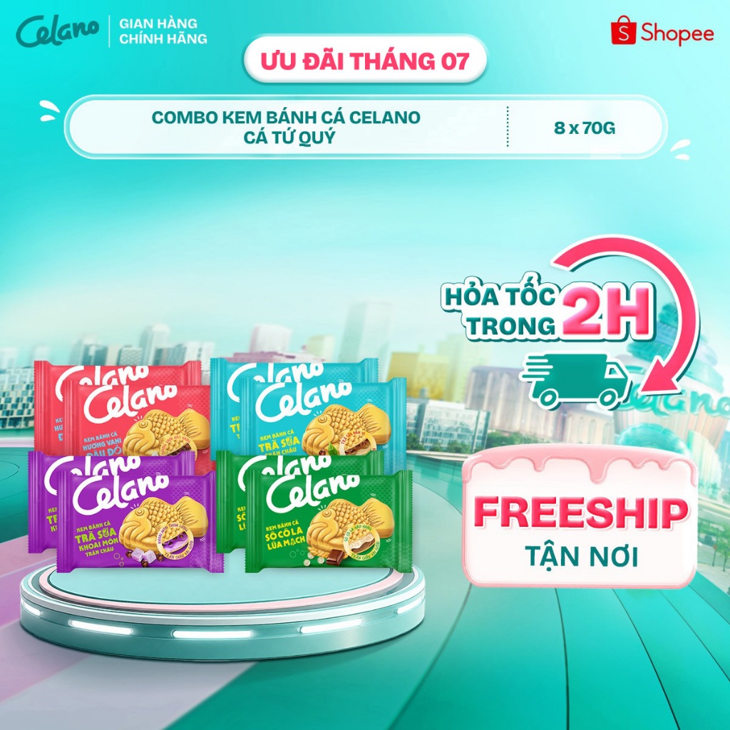 [Hỏa tốc HN/HCM] Combo kem bánh cá CELANO CÁ TỨ QUÝ (8 x 100ml) vị: Vani đậu đỏ, Trà sữa trân châu, Trà sữa khoai môn