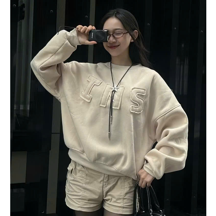 Áo Sweater Unisex BOXY INS Chất Nỉ Bông Dày Dặn Thêu Đắp Vải Form Rộng Nam Nữ Đủ Màu- UNISEX SSL