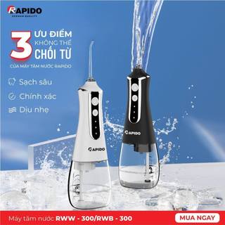 Máy Tăm Nước Cầm Tay Rapido RWB300 Công nghệ Đức, Lực Nước Mạnh Sạch Mảng Bám Tiện Lợi Du Lịch Chính Hãng BH 12 tháng
