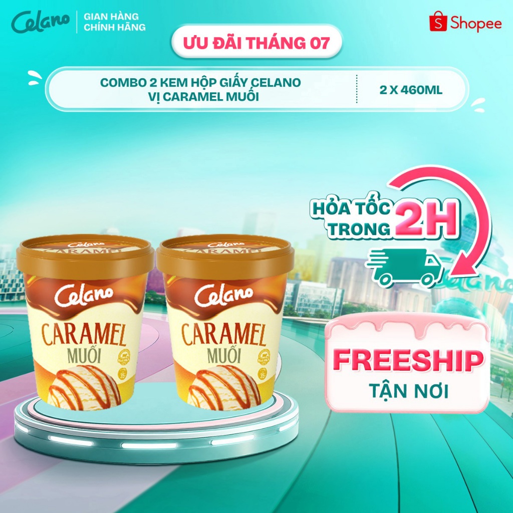 [Hỏa tốc HN/HCM] Combo 2 Kem Hộp Giấy CELANO vị Caramel Muối (2 x 460ml)