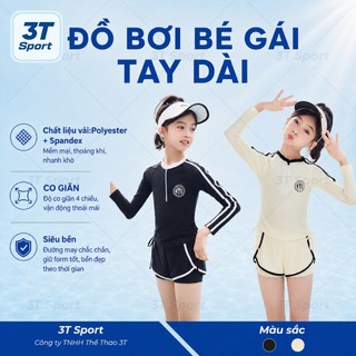 Đồ bơi bé gái cao cấp thiết kế năng động áo tay dài chống nắng quần short co giãn thoải mái BD35135Y