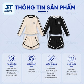 Đồ bơi bé gái cao cấp thiết kế năng động áo tay dài chống nắng quần short co giãn thoải mái BD35135Y