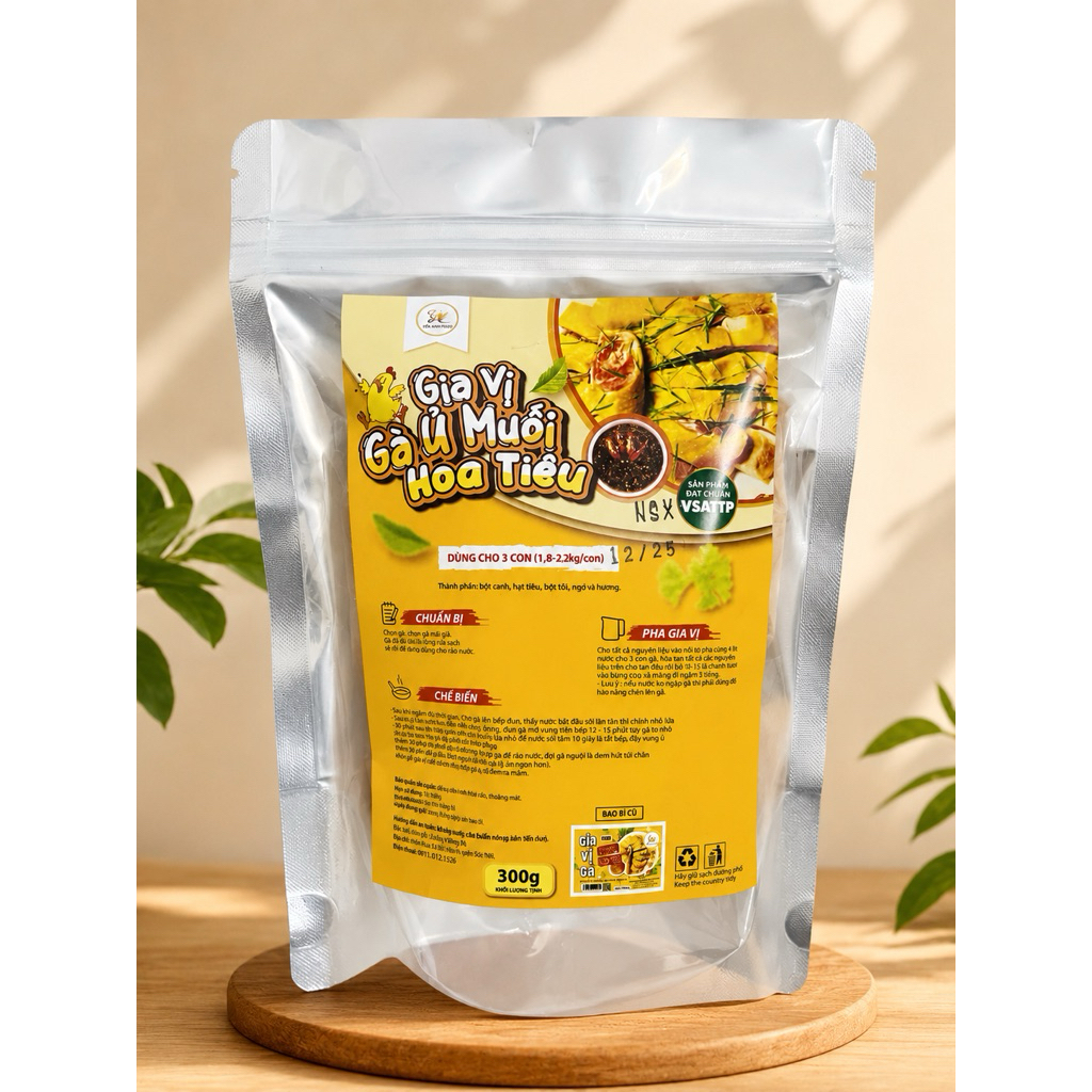 Gia Vị Gà Ủ Muối Hoa Tiêu Gói 300g ( 3 Con Gà 6kg ) Tặng Kèm Muối Chấm Gà