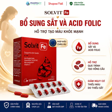 Viên Sắt Solvit 30 viên - Tăng Khả Năng Tạo Máu, Tăng Sức Khỏe , bổ sung sắt cho mẹ bầu ( hộp 30 viên )