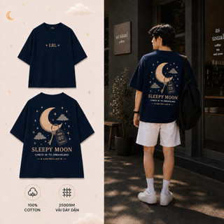 Áo Thun Oversize Nam Nữ Form Rộng Unisex Cotton 100% 250GSM Tay Lỡ Local Brand Luna Rich Lazy - Sleepy Moon