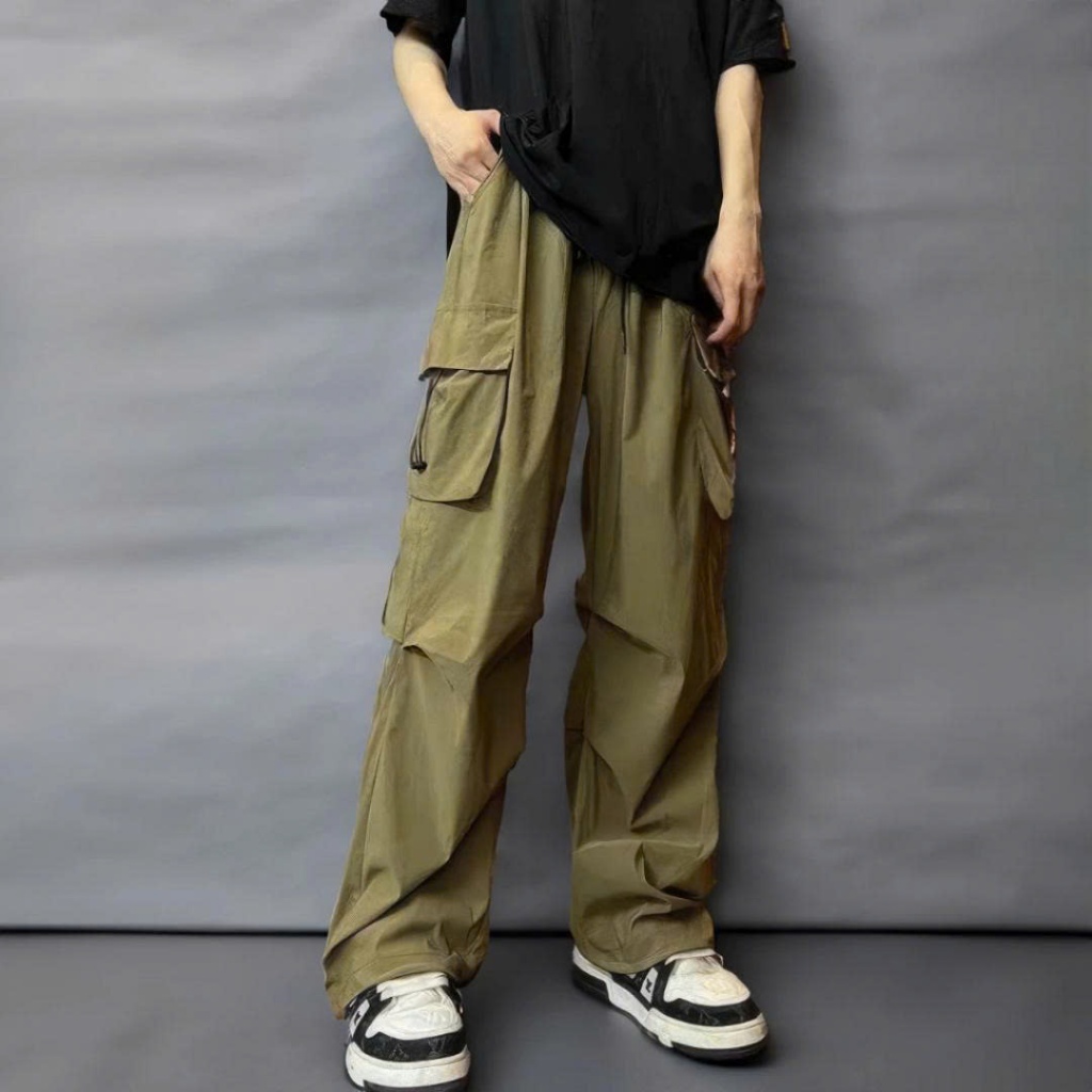 Quần Kaki baggy nam trắng đen 2 gối gấu ống suông rộng chất vải mềm cao cấp RG01 Ullzang hàn quốc