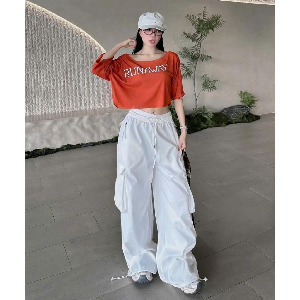 Quần Ống Suông Nam Nữ BAGGY TÚI HỘP DÂY RÚT RỘNG Dài MÀU ĐEN, TRẮNG, NÂU CHẤT KAKI  DÀY MỊN