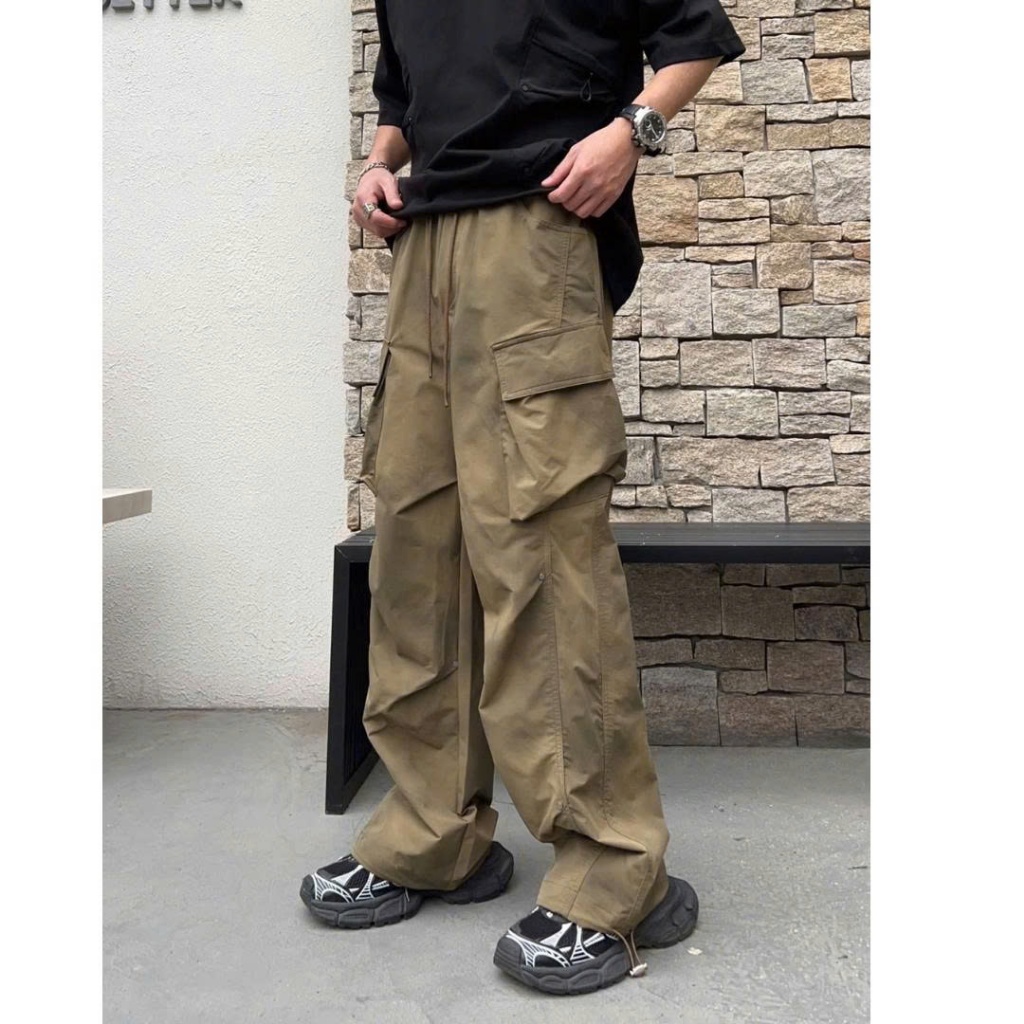 Quần Ống Suông Cạp Chun, Quân Baggy Kaki Ống Rộng Nam Nữ Màu Đen Xám Ulzzang Unisex
