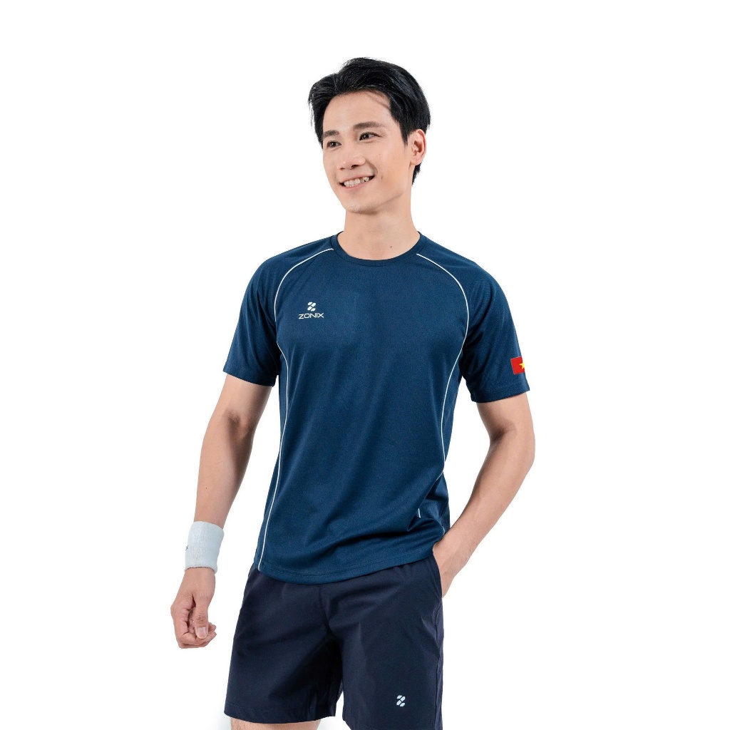 Bộ thể thao nam pickleball, set áo + quần đùi thể thao cao cấp in logo cờ Việt Nam co giãn thoáng mát