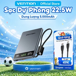 Pin Sạc Dự Phòng Từ Tính Vention 5000mAh MatSafe, Sạc Không Dây 15W, Sạc Nhanh 22.5W, Tích Hợp Cáp USB-C Cho Phone