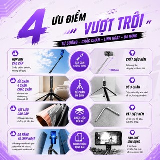 Gậy Tripod VUASI A14 Livestream (Dài 1.8m) Chụp Ảnh Selfie Đa Năng Chụp Ảnh, Kèm Remote Bluetooth