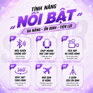 Gậy Tripod VUASI A14 Livestream (Dài 1.8m) Chụp Ảnh Selfie Đa Năng Chụp Ảnh, Kèm Remote Bluetooth