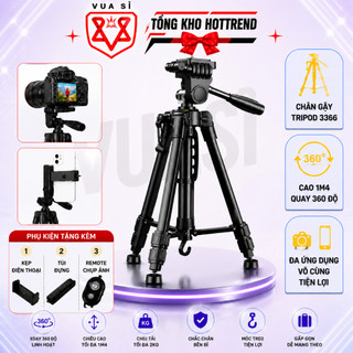 Tripod VUASI 3366 Chân Máy Ảnh, Giá Đỡ Điện Thoại Quay Video Chụp Ảnh Đa Năng Cao 140cm, Kèm Remote
