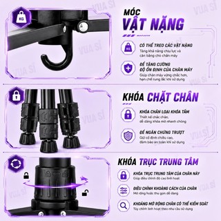 Tripod VUASI 3366 Chân Máy Ảnh, Giá Đỡ Điện Thoại Quay Video Chụp Ảnh Đa Năng Cao 140cm, Kèm Remote