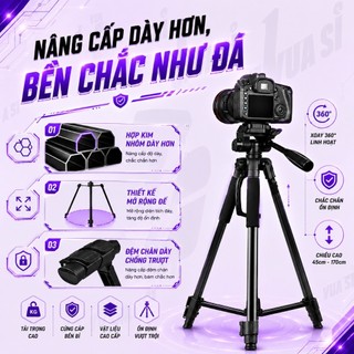 Tripod VUASI 3366 Chân Máy Ảnh, Giá Đỡ Điện Thoại Quay Video Chụp Ảnh Đa Năng Cao 140cm, Kèm Remote