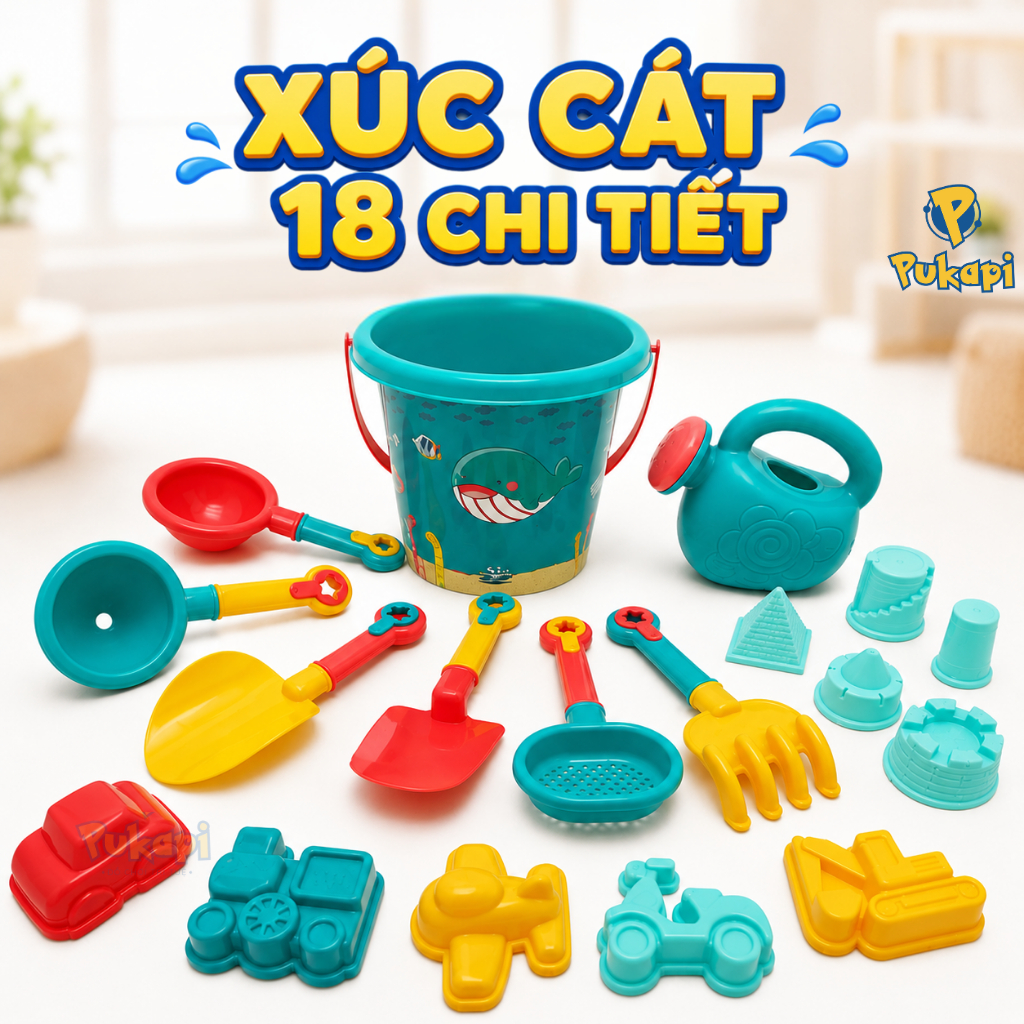 Đồ Chơi Xúc Cát Cho Bé Bộ Xúc Cát Bãi Biển Đi Biển Vịt Vàng Vit Xanh Đi Biển 18 Chi Tiết-Đồ Chơi Cho Bé PUKAPI